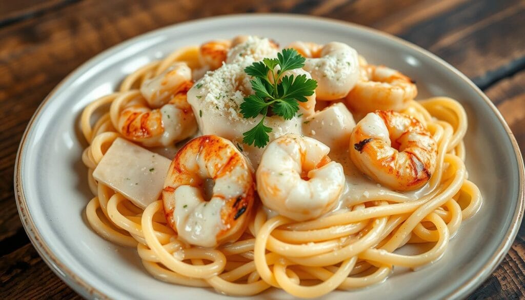 Creamy Chicken and Shrimp Alfredo