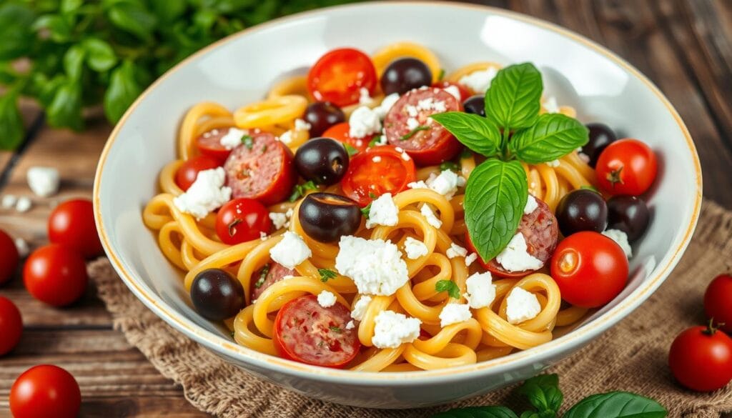 Mediterranean kielbasa pasta bowl