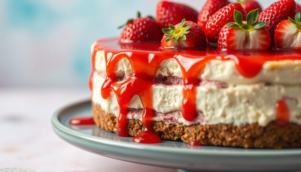 decadent strawberry cheesecake cake