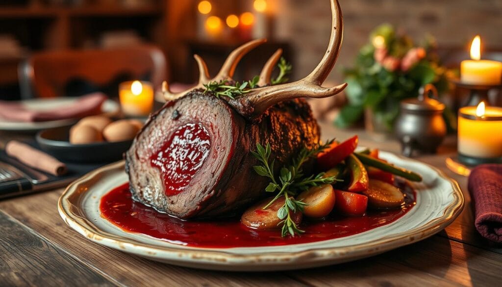 deer roast with red wine sauce