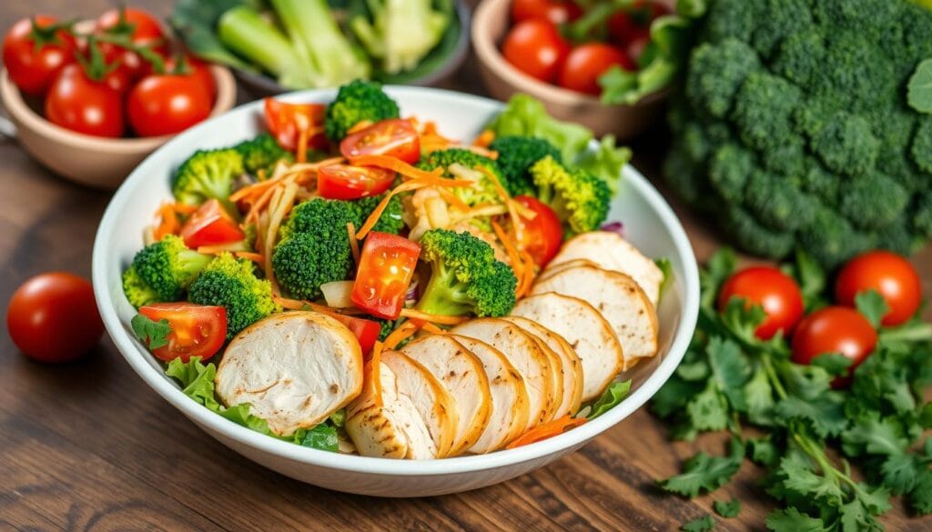 healthy broccoli salad with chicken