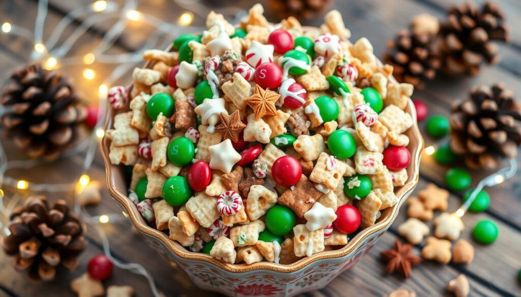 holiday-themed variations of sweet Chex mix recipe