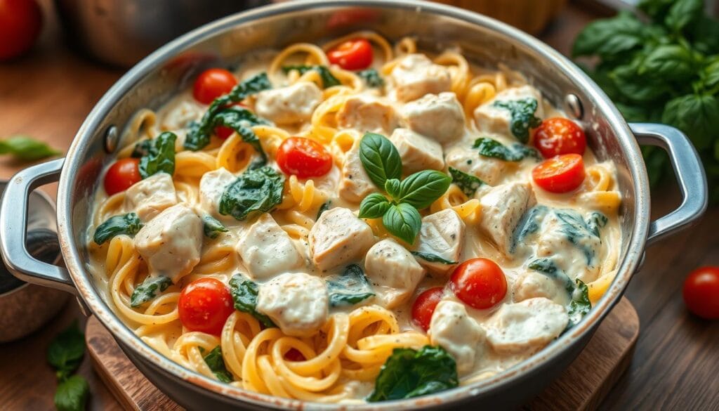 one-pan philadelphia chicken pasta