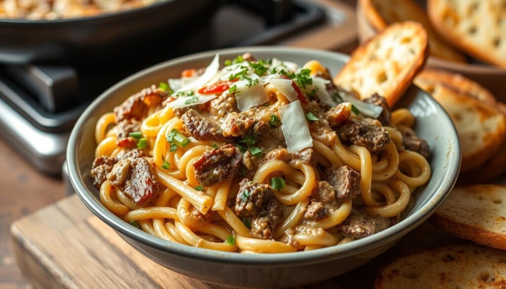 philly cheesesteak pasta recipe