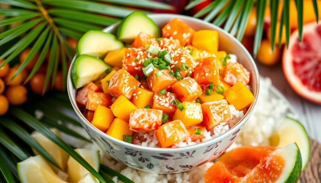 tropical mango salmon poke